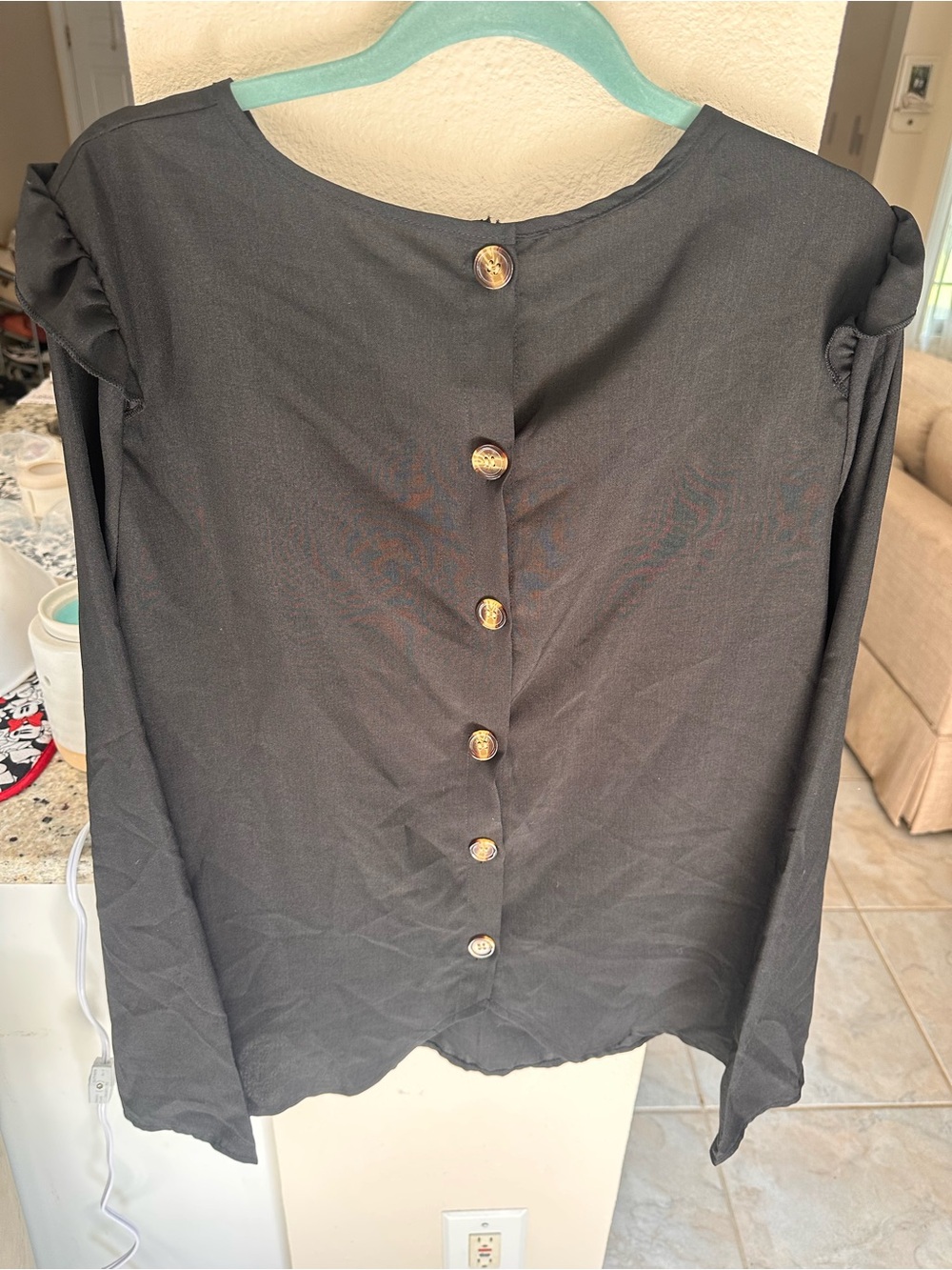Amazon Black Long-Sleeve Button-Back Top